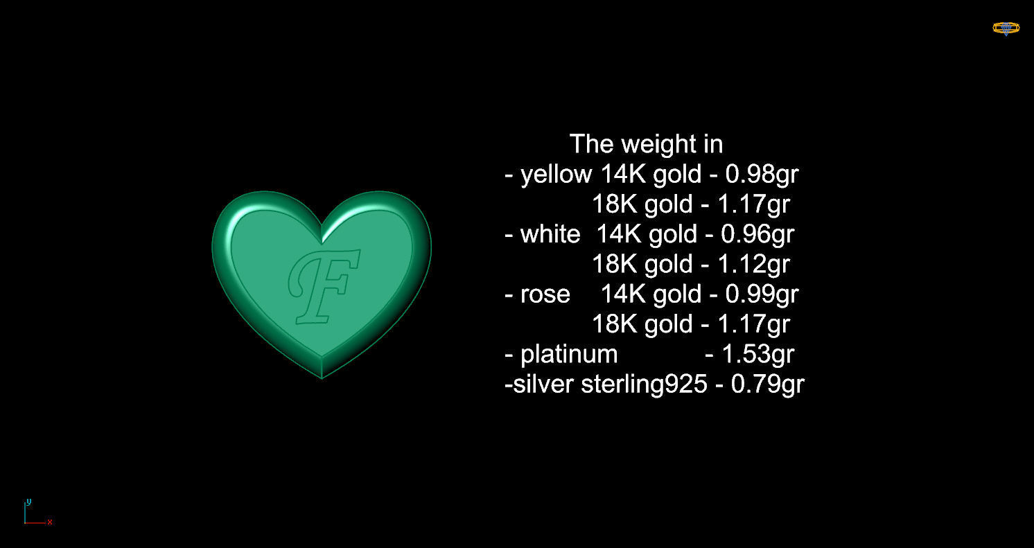 Pendant initial heart F 3D print model_13