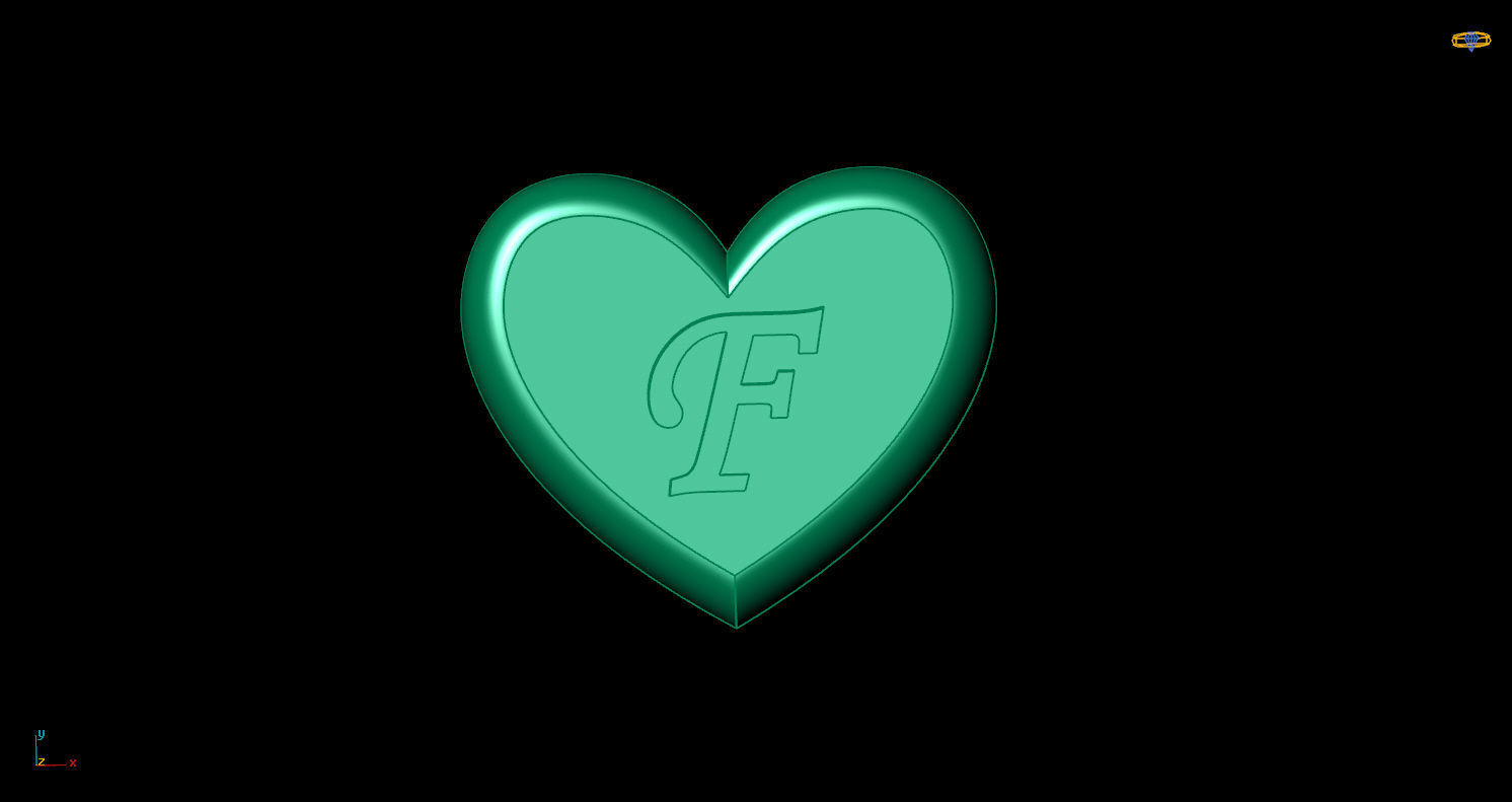 Pendant initial heart F 3D print model_6
