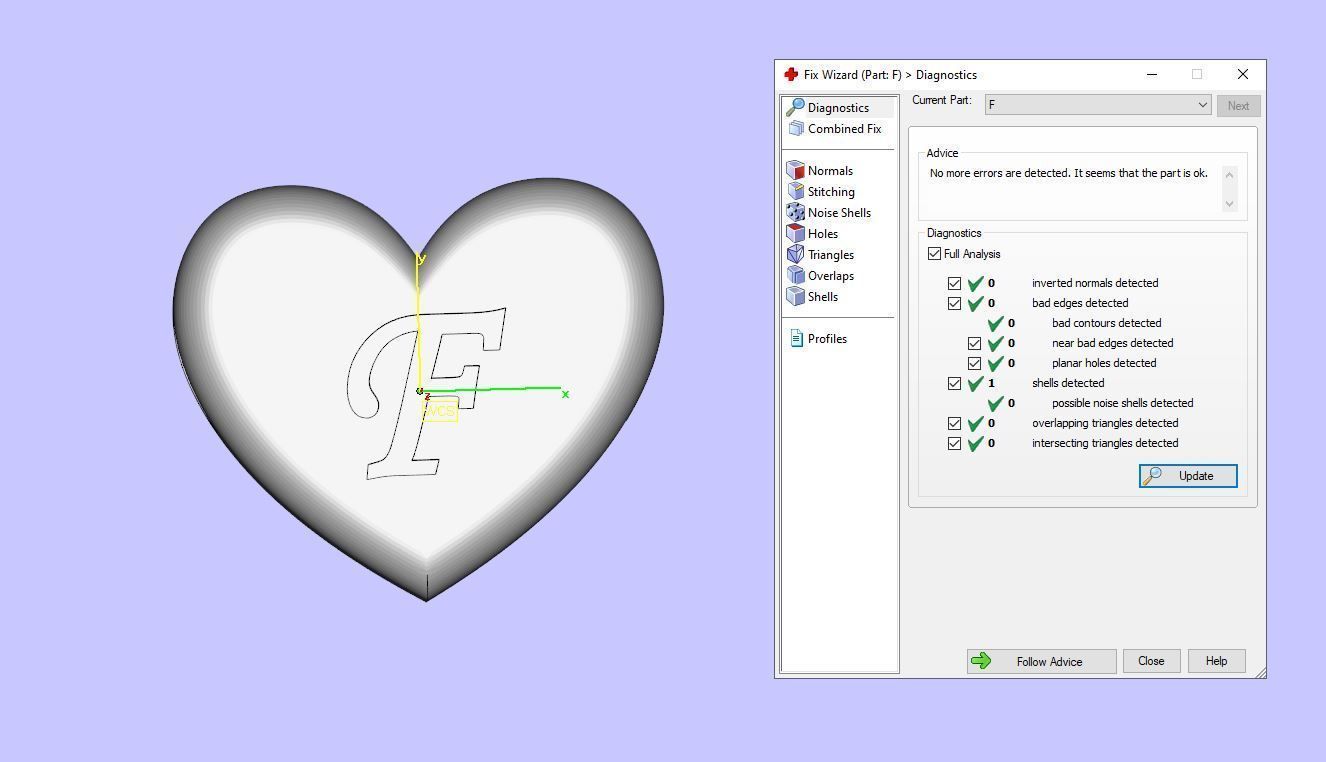 Pendant initial heart F 3D print model_14
