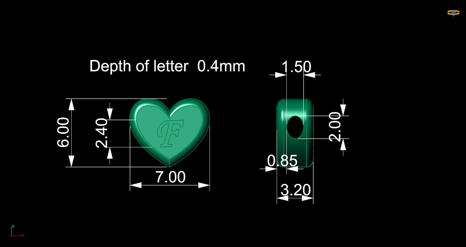 Pendant initial heart F 3D print model_12