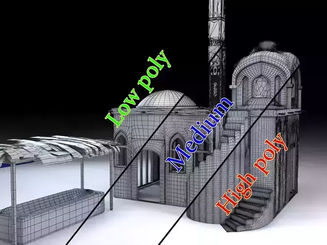 3 Level Eastern Village house model Low-poly 3D model