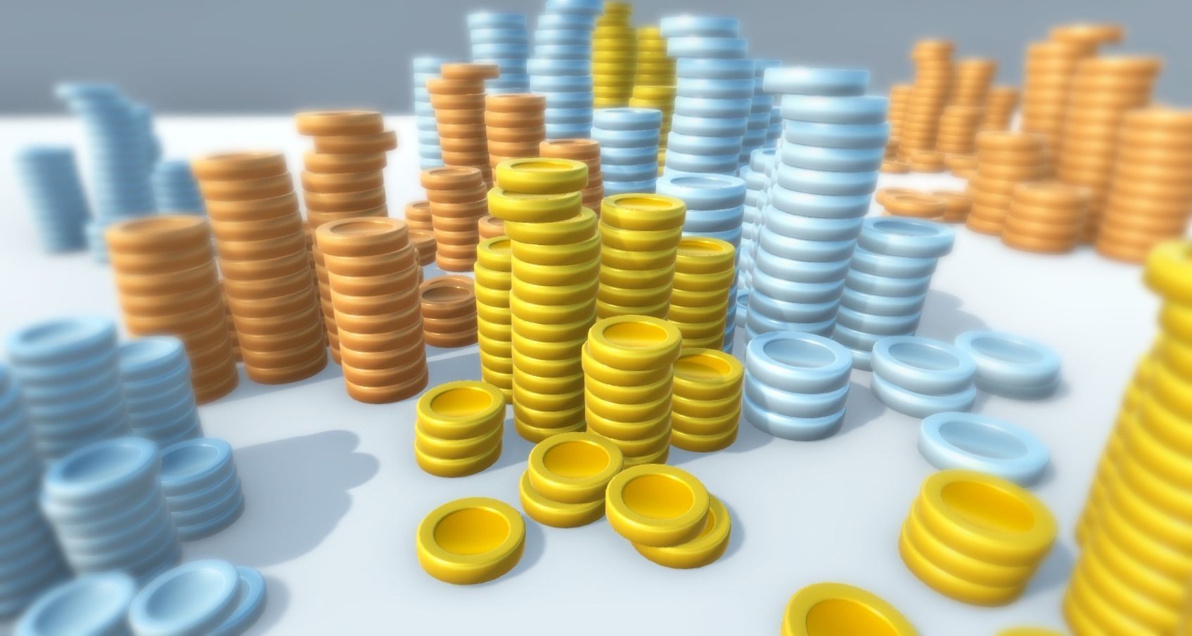 Coins PBR group of colorful buttons Low-poly 3D model_3