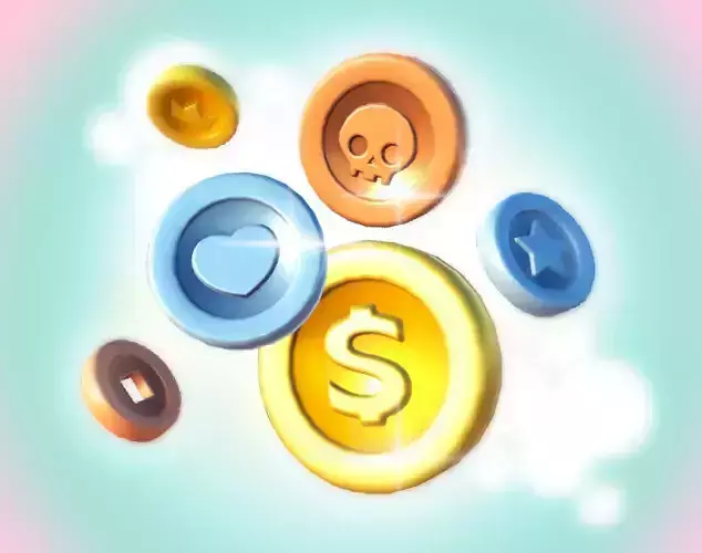 Coins PBR group of colorful buttons