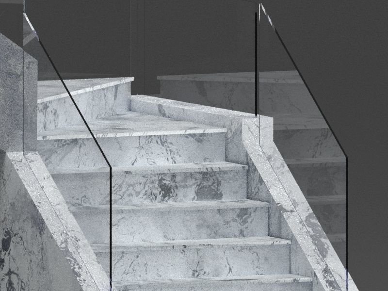 Marble Stairs with glass Rails Low-poly 3D model_5