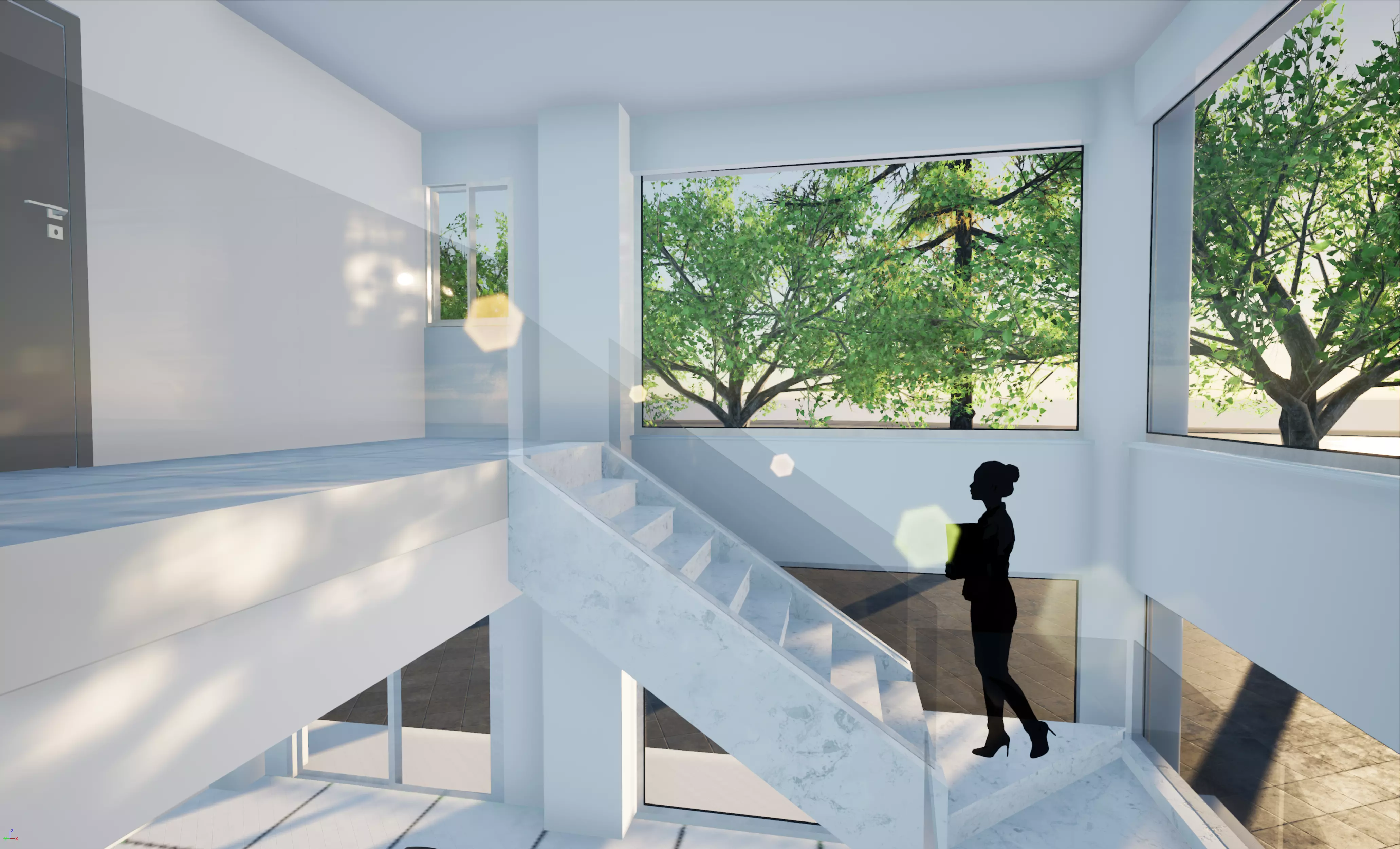 Marble Stairs with glass Rails Low-poly 3D model_0