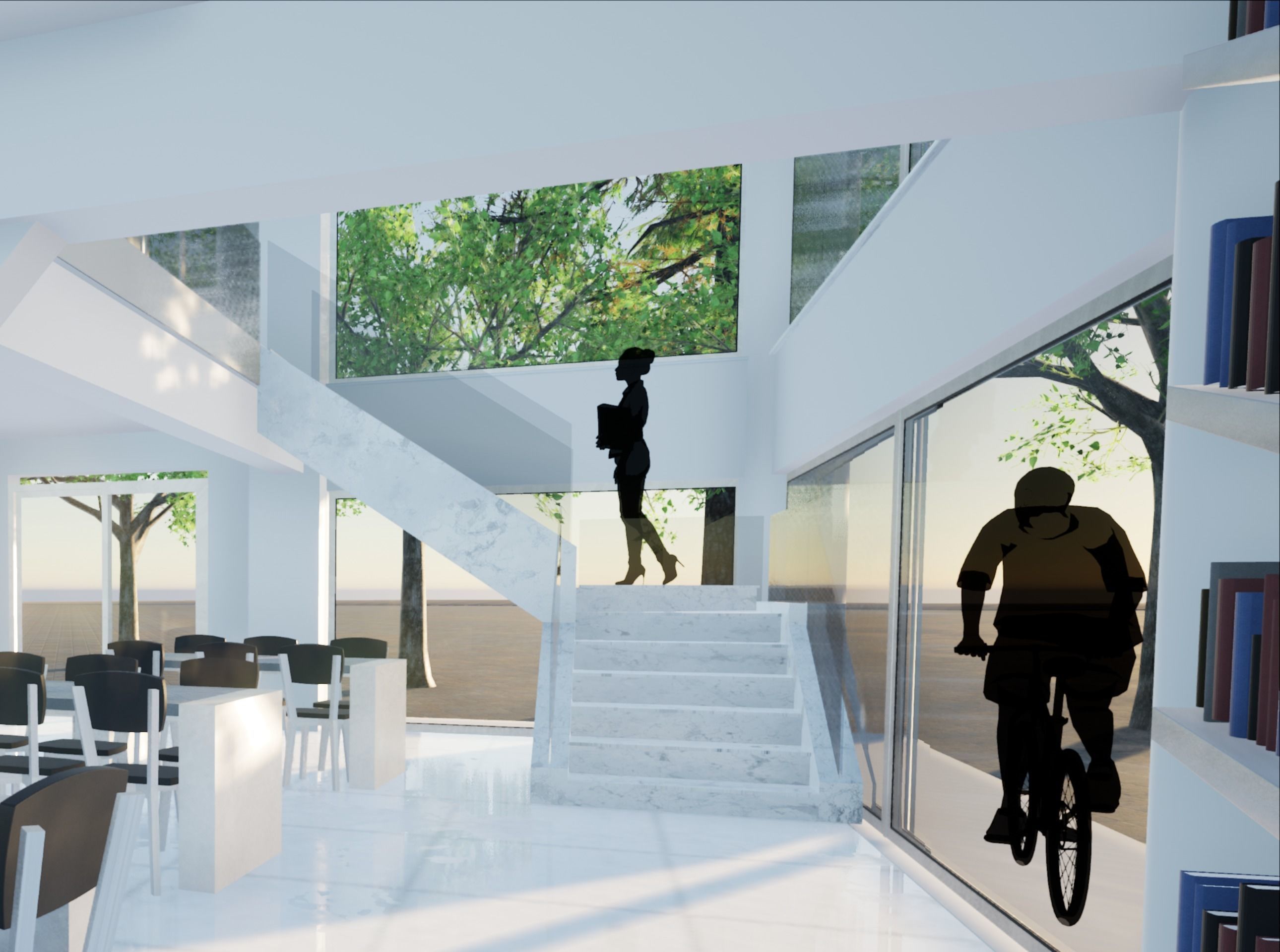 Marble Stairs with glass Rails Low-poly 3D model_1