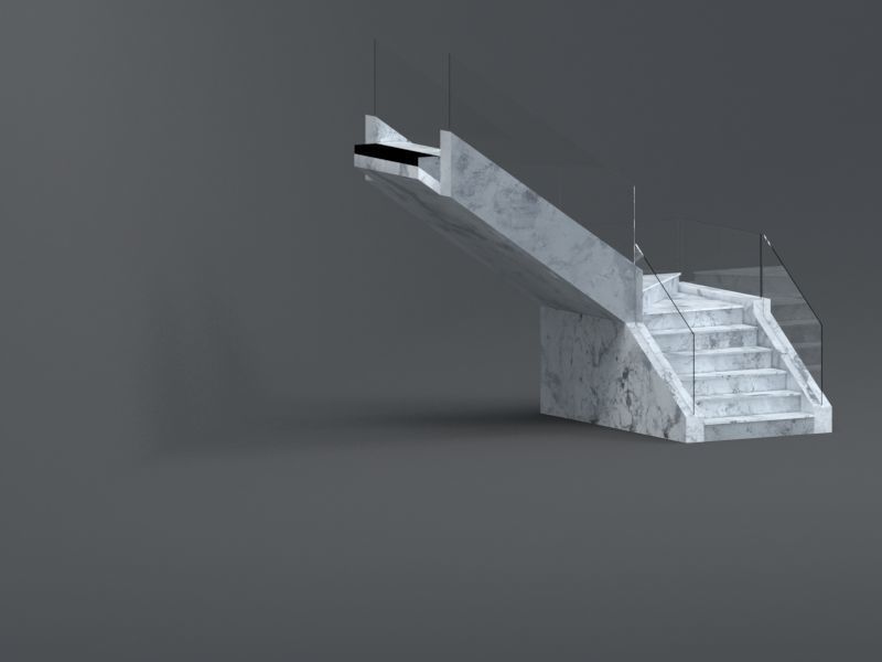 Marble Stairs with glass Rails Low-poly 3D model_4