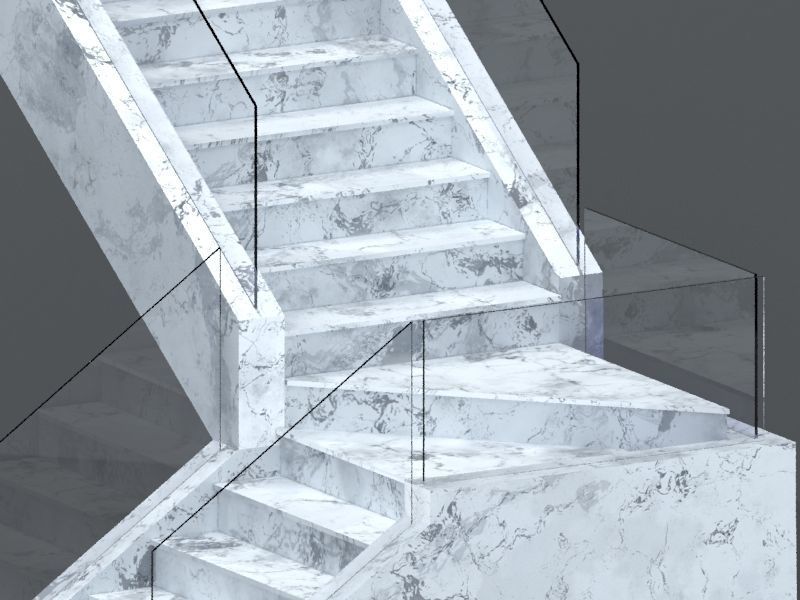 Marble Stairs with glass Rails Low-poly 3D model_3