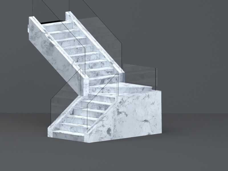 Marble Stairs with glass Rails Low-poly 3D model_2