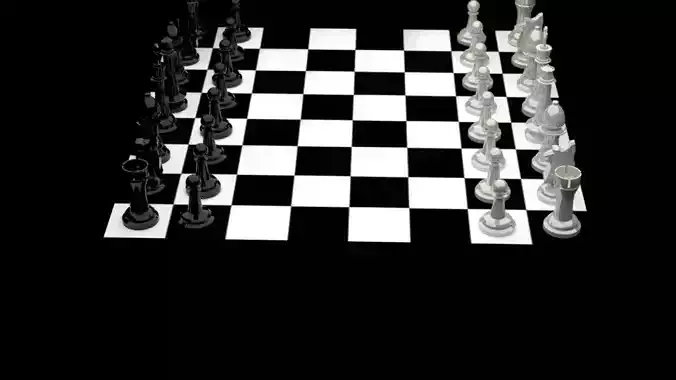 Chess board with coins 3D model- Blender - Black and white  Low-poly 3D model