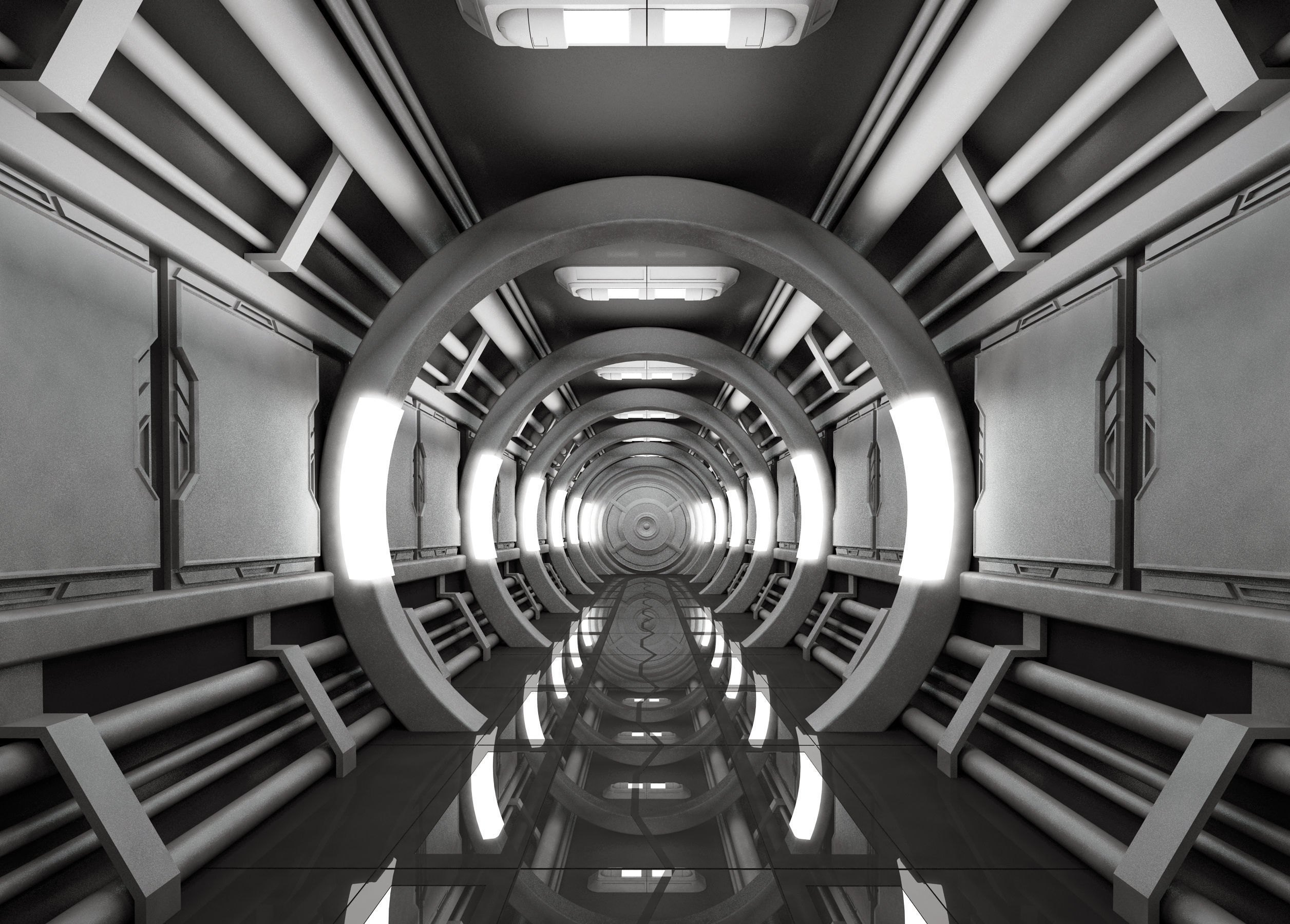 SCI FI INTERIOR SCENE SPACE SHIP CORRIDOR Low-poly 3D model_2