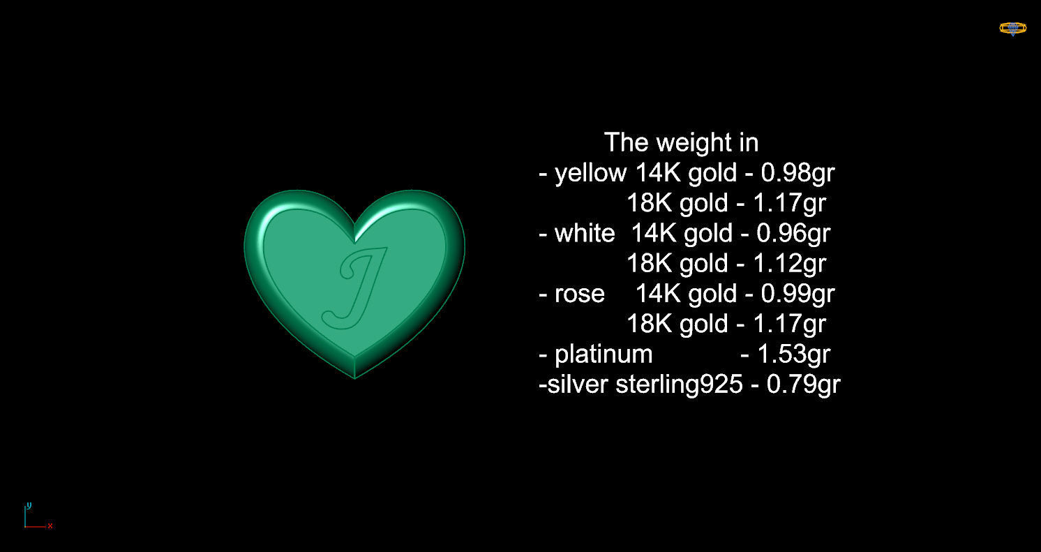 Pendant initial heart J 3D print model_13