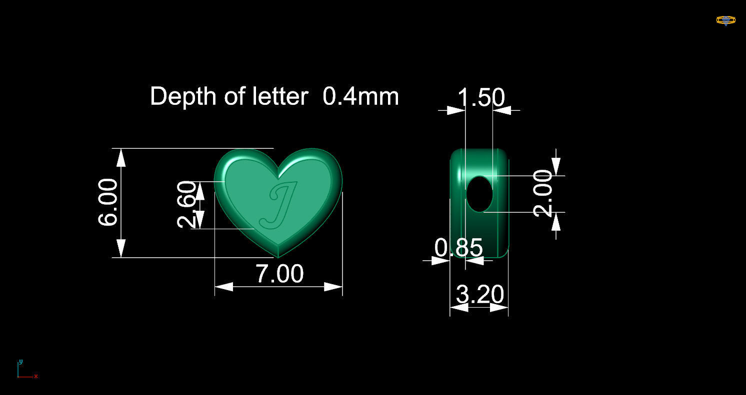 Pendant initial heart J 3D print model_12