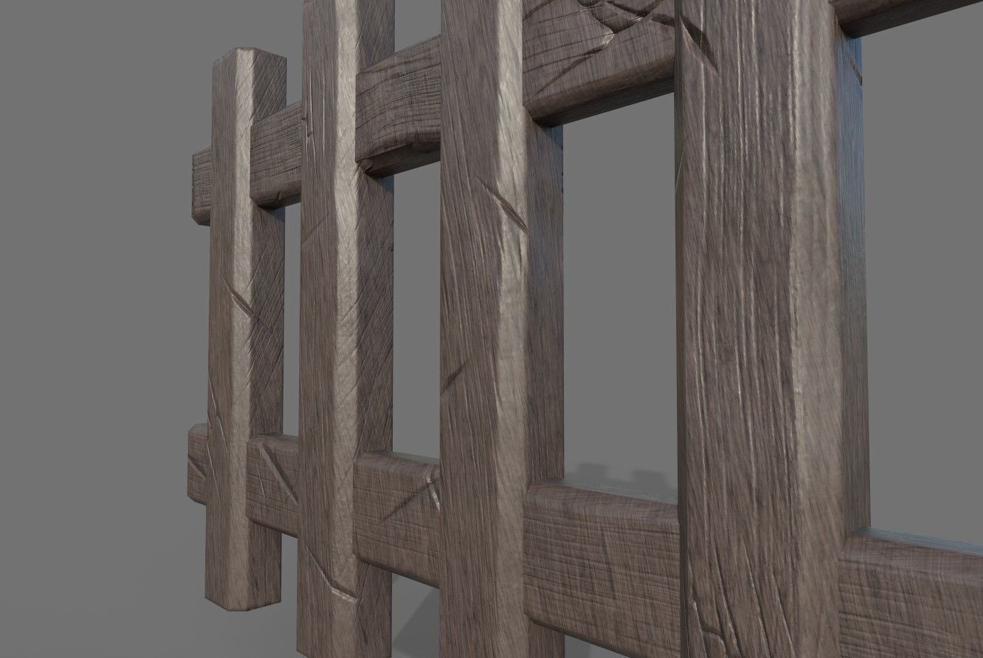 Low poly realistic Fence wooden in middle of field Low-poly 3D model_5