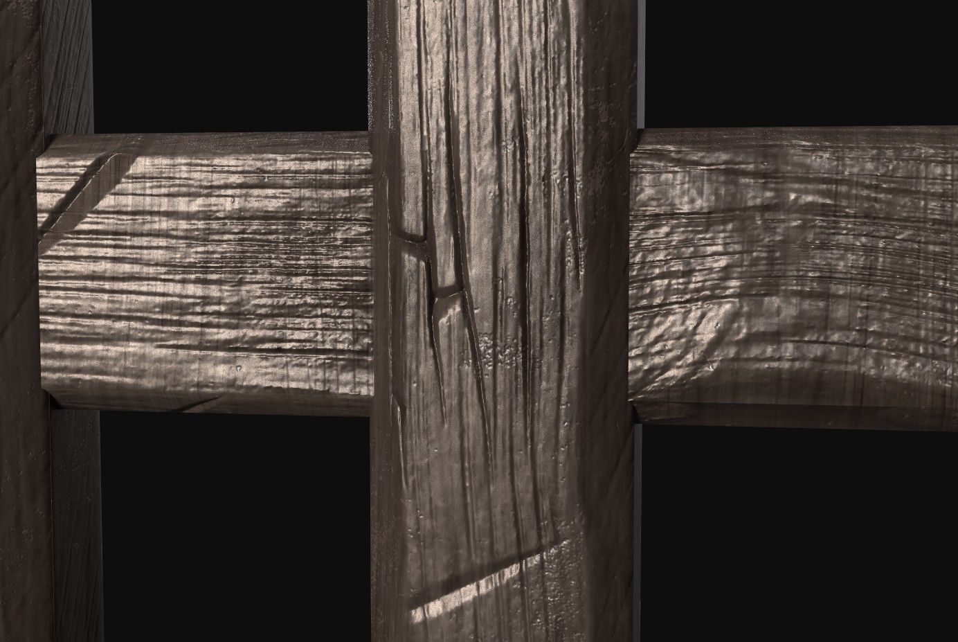 Low poly realistic Fence wooden in middle of field Low-poly 3D model_1