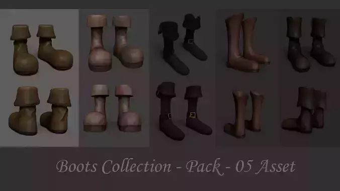 05 Boots Collection - Pack Asset Low-poly 3D model