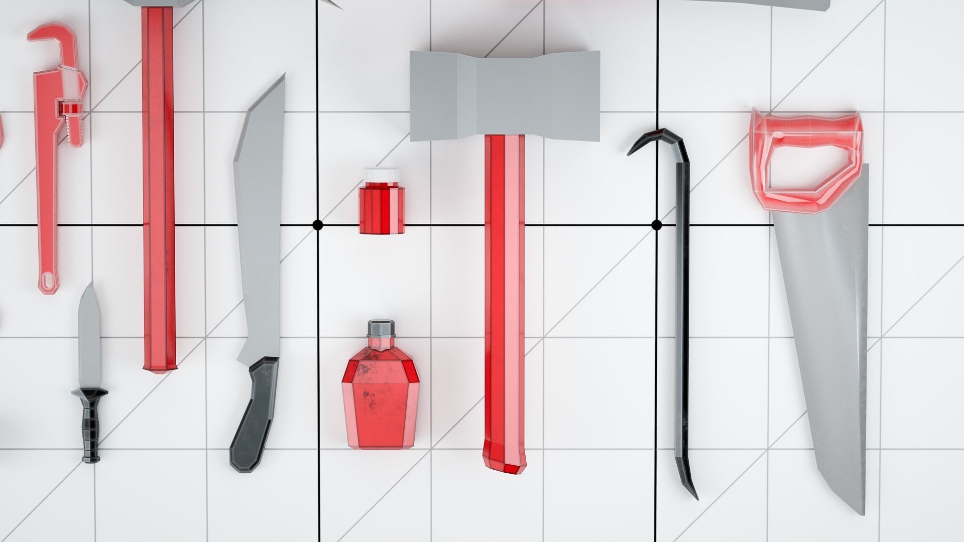 Survival Kit Tools Weapons and Equipment Low-poly 3D model_4