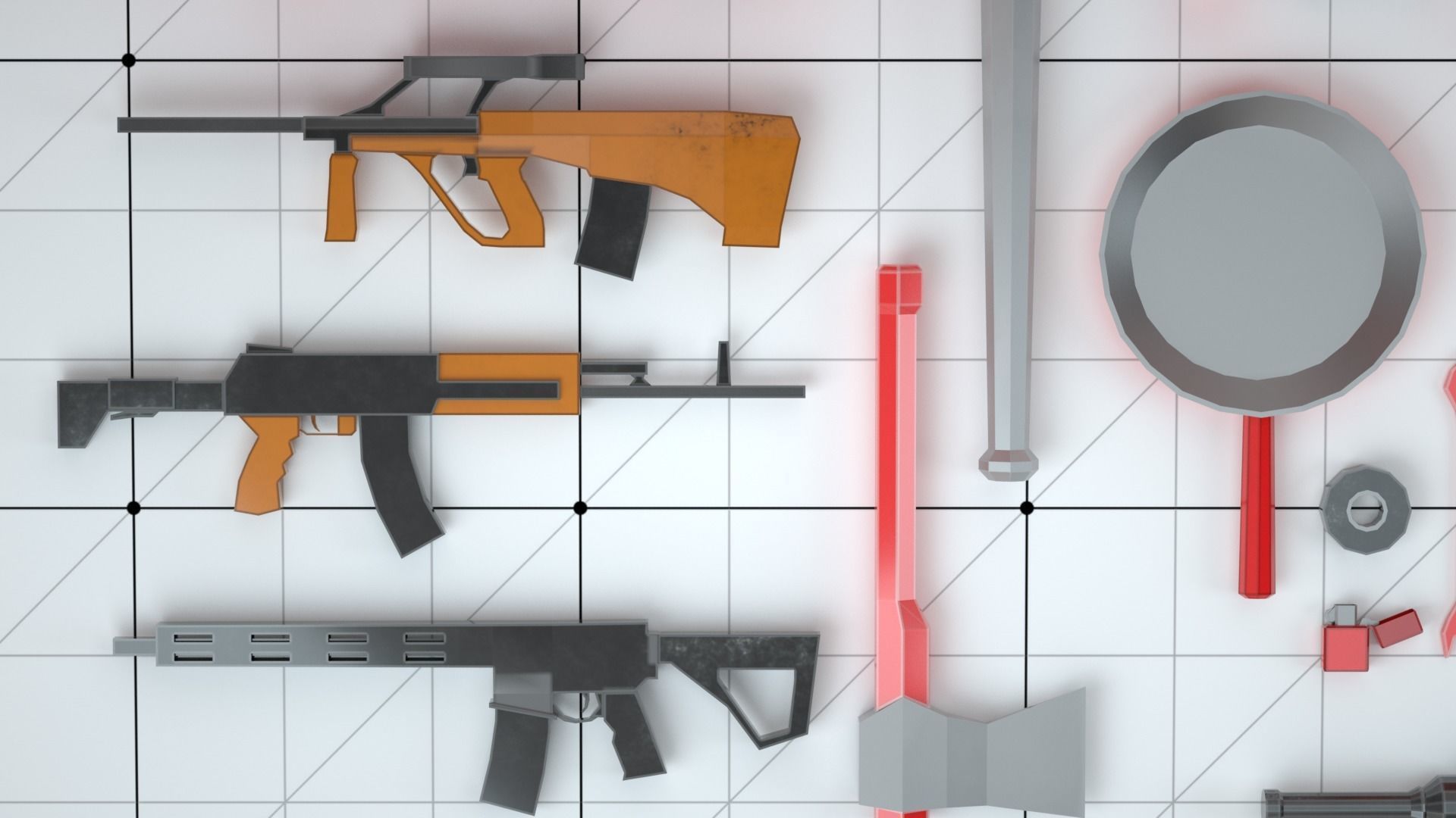 Survival Kit Tools Weapons and Equipment Low-poly 3D model_5