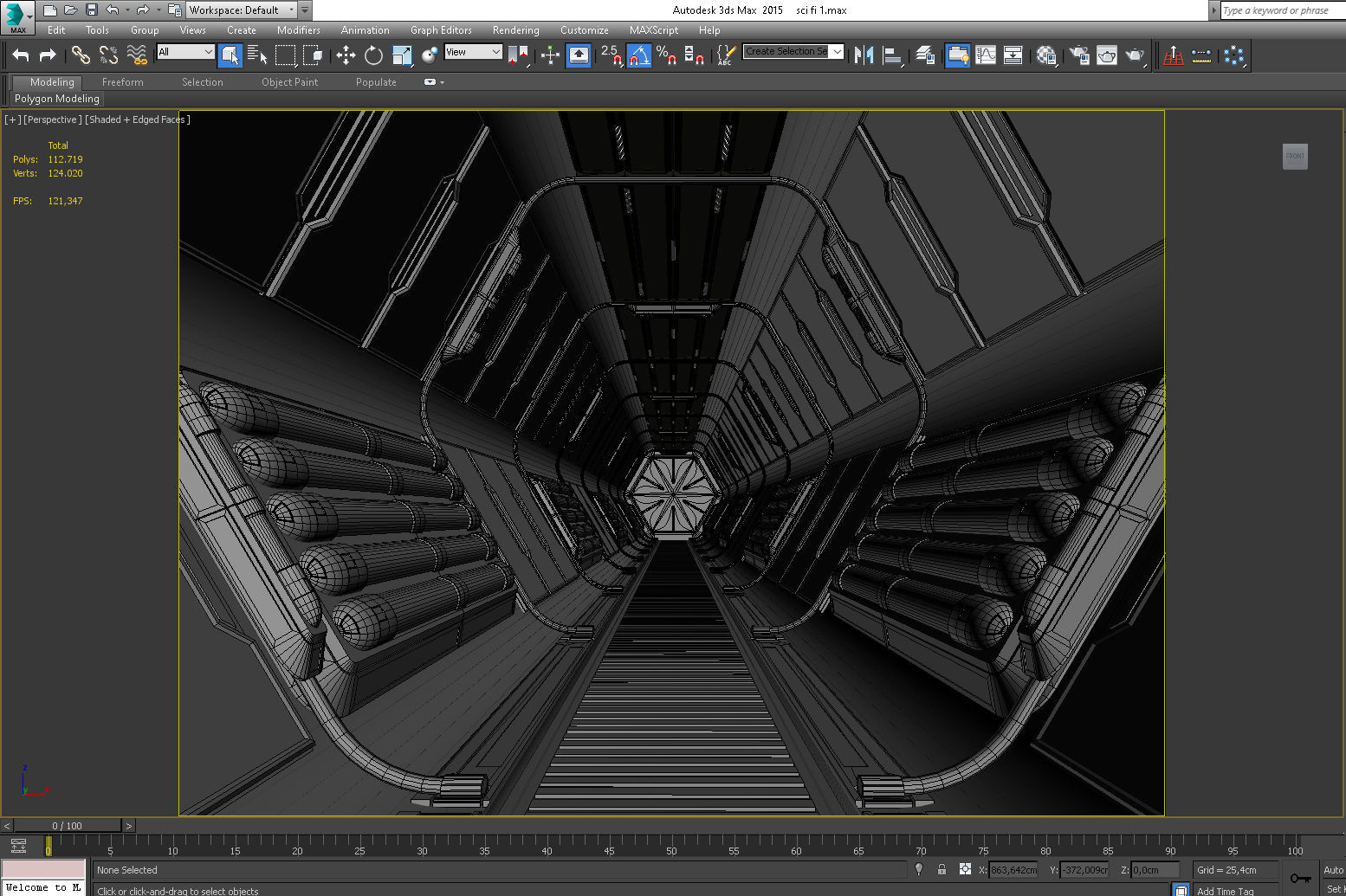 SCI FI INTERIOR SCENE SPACE SHIP CORRIDOR Low-poly 3D model_6