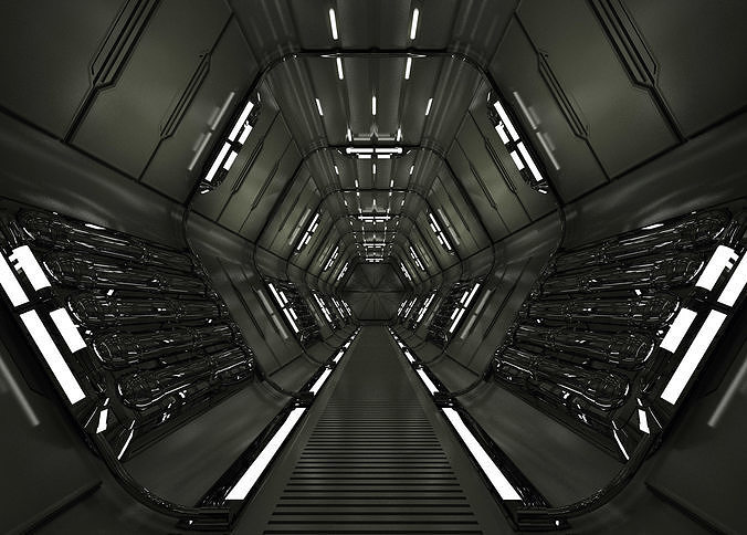 SCI FI INTERIOR SCENE SPACE SHIP CORRIDOR Low-poly 3D model