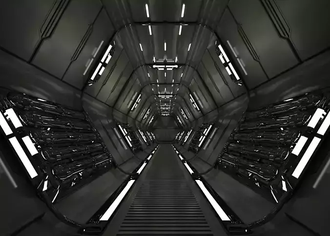 SCI FI INTERIOR SCENE SPACE SHIP CORRIDOR Low-poly 3D model