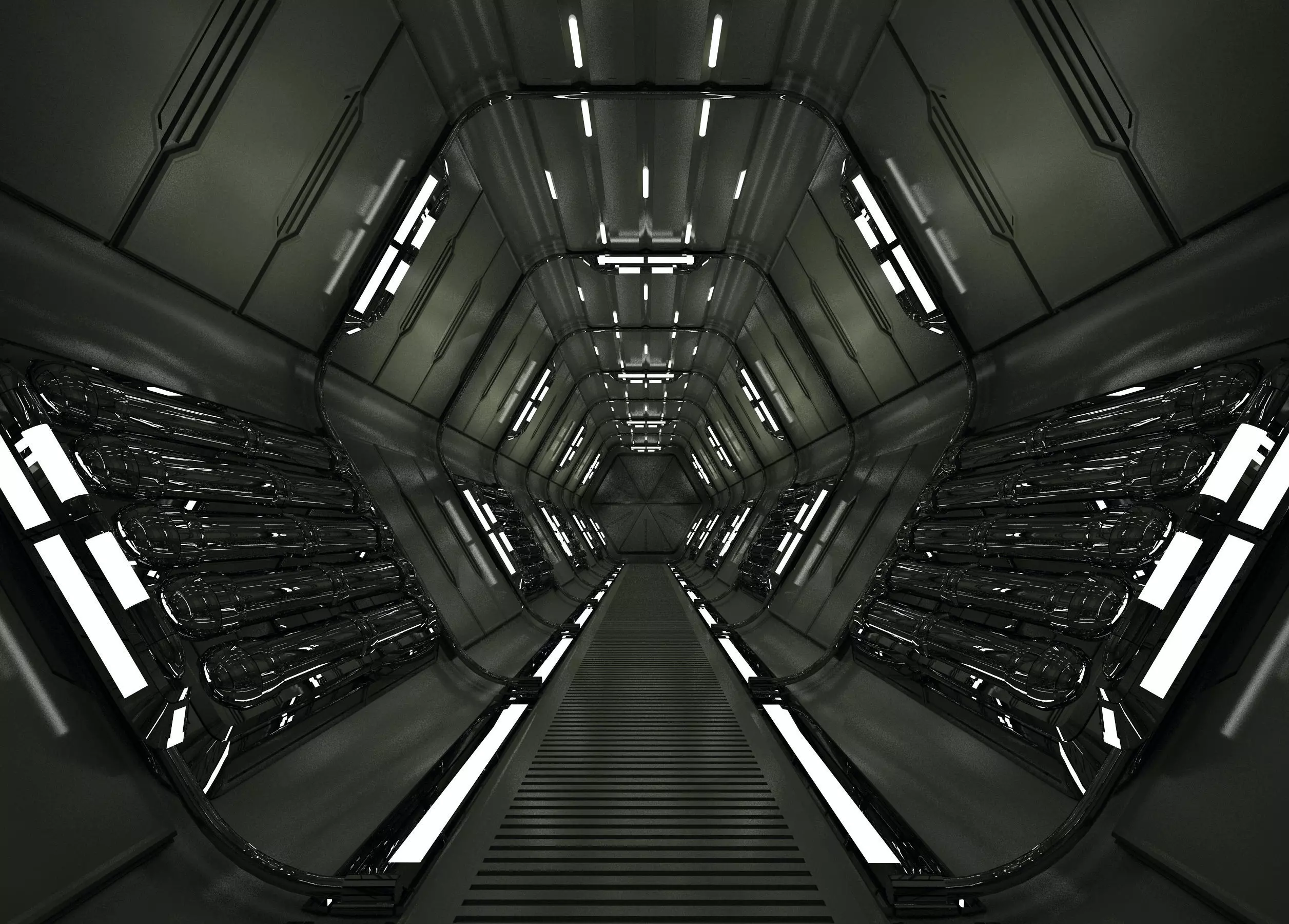 SCI FI INTERIOR SCENE SPACE SHIP CORRIDOR Low-poly 3D model_0