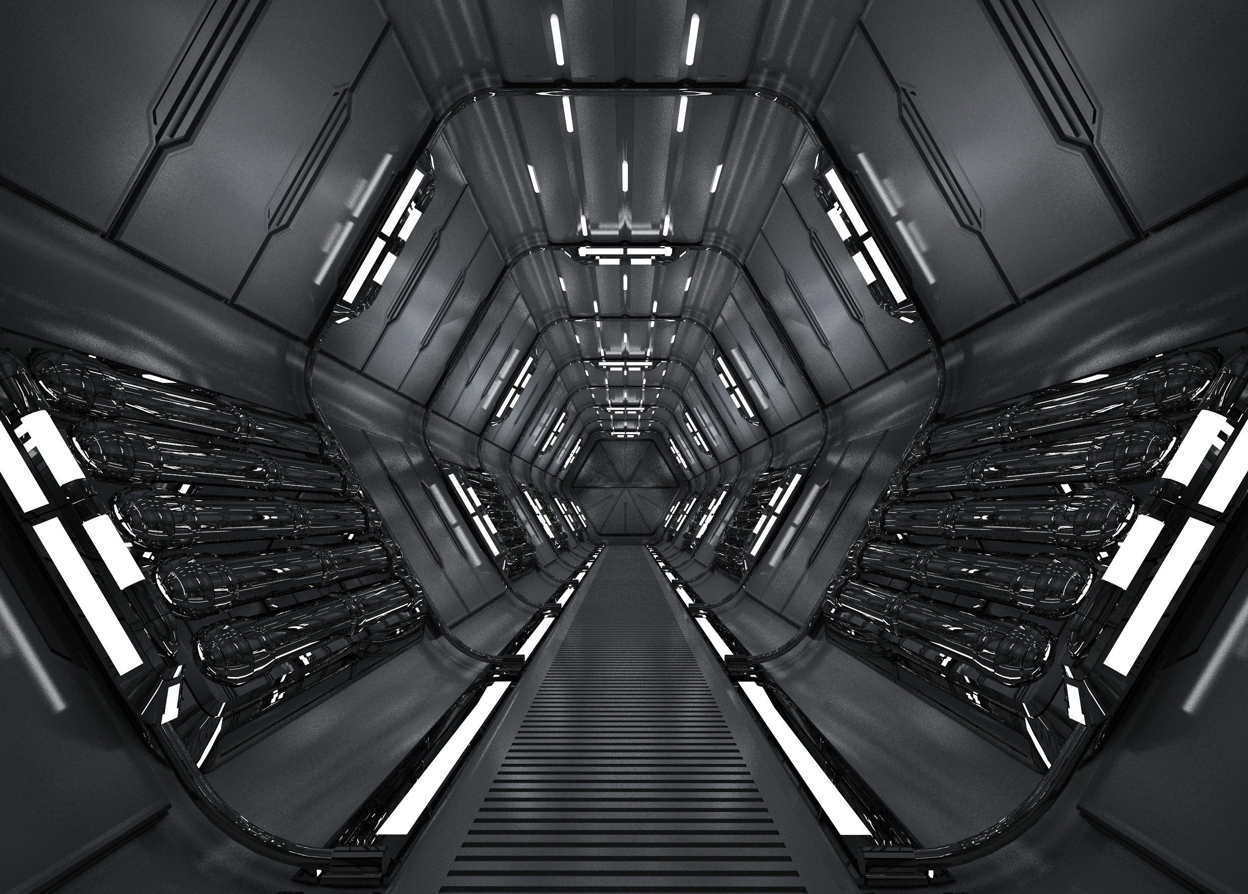 SCI FI INTERIOR SCENE SPACE SHIP CORRIDOR Low-poly 3D model_1