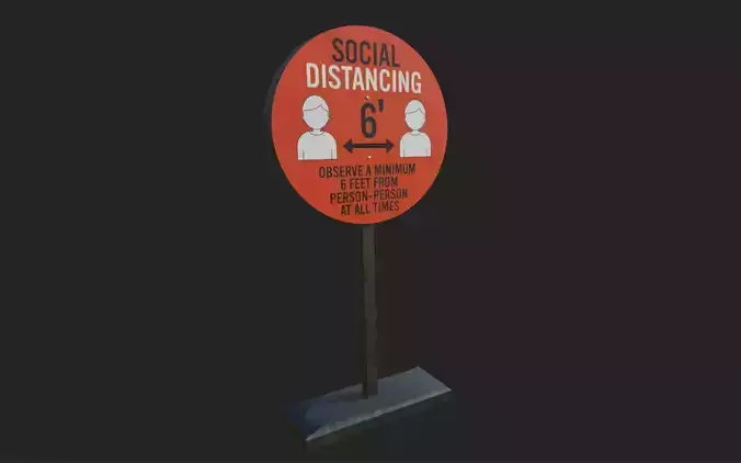 Social Distancing Signage Low-poly 3D model