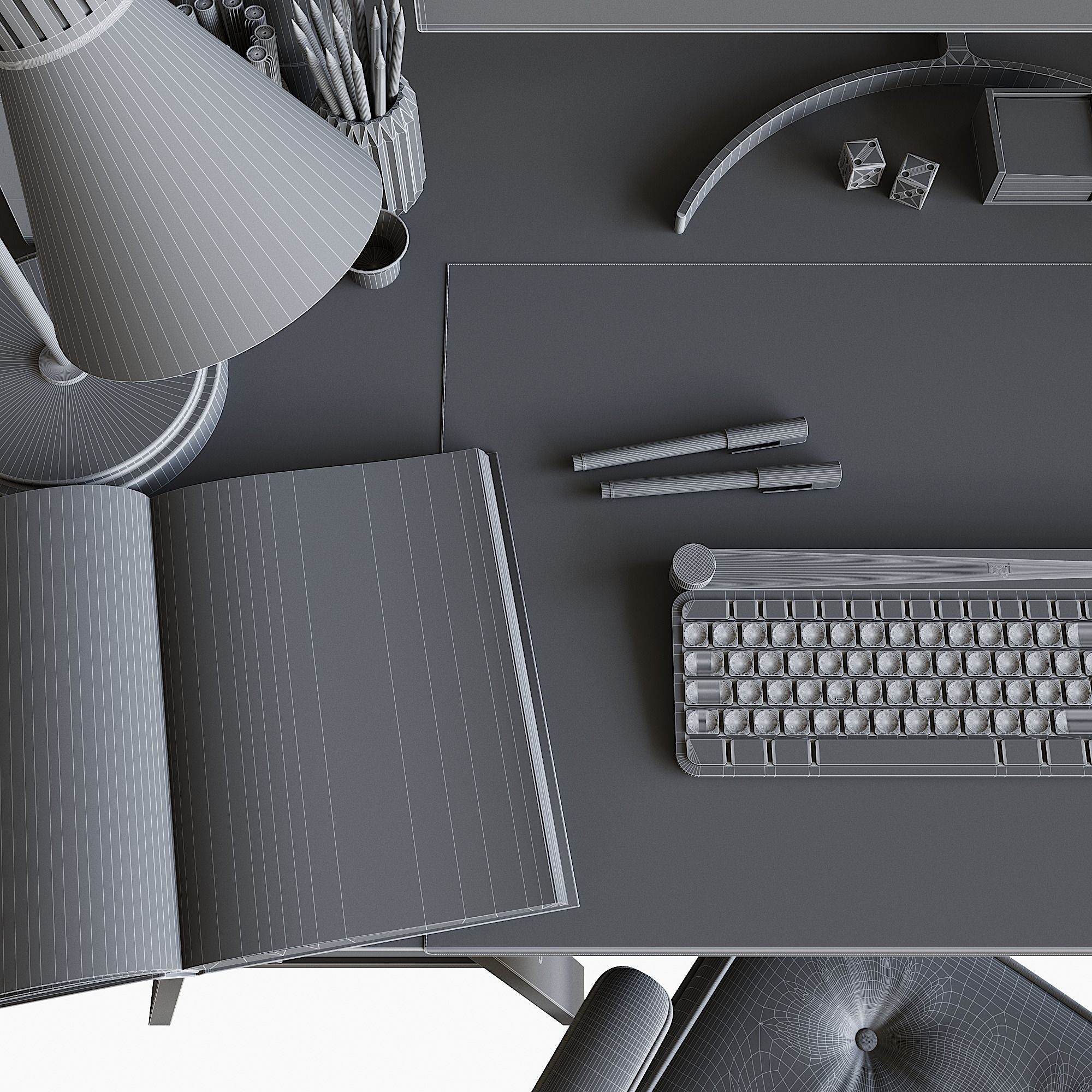 Workplace set with decor  Sk 1 3D model_36