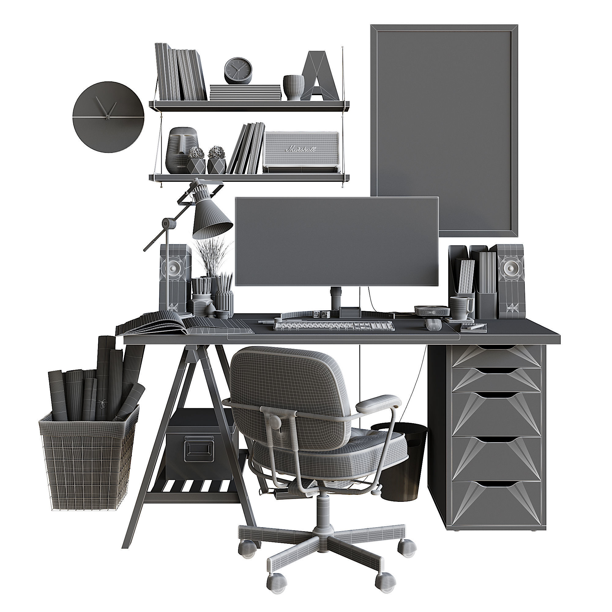 Workplace set with decor  Sk 1 3D model_29