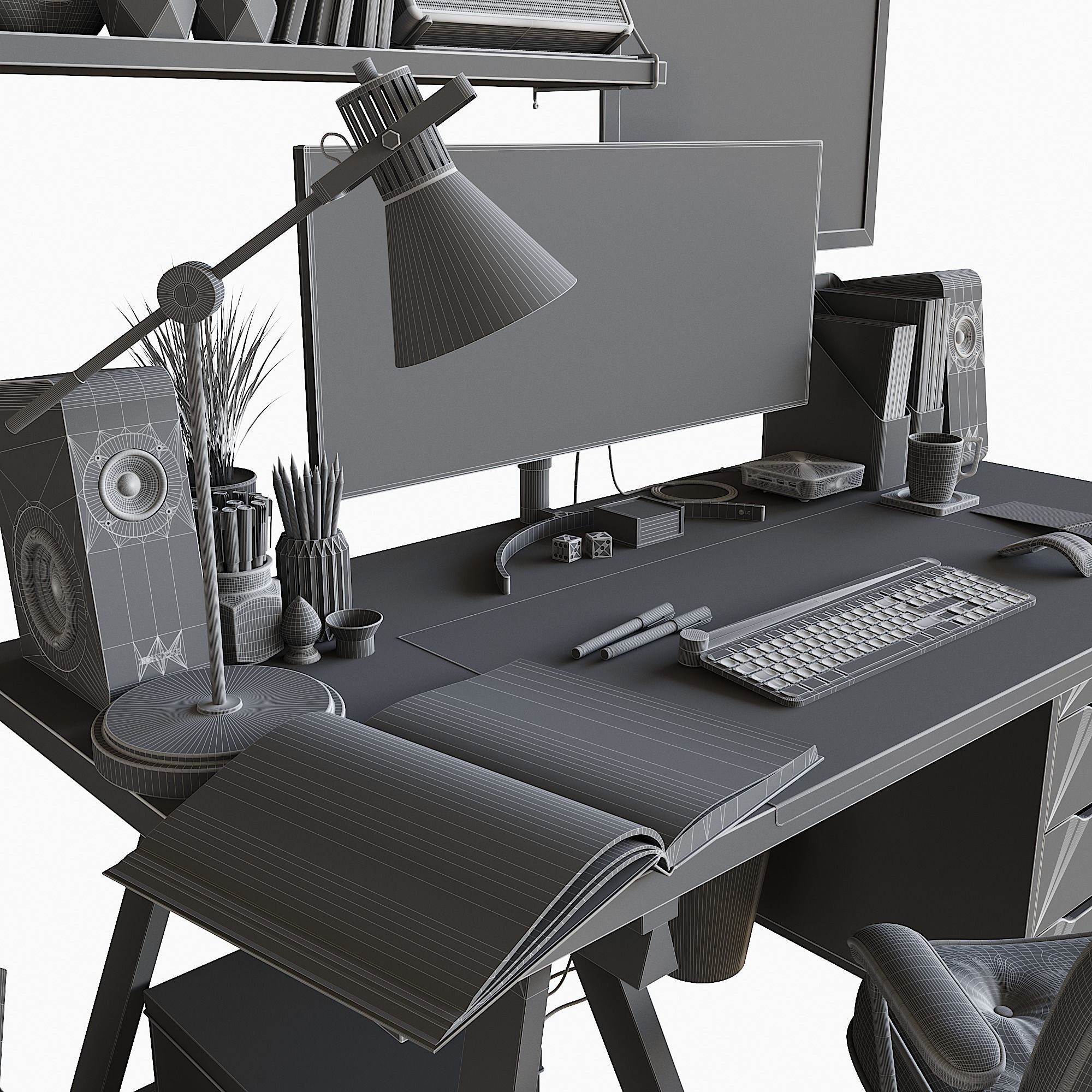 Workplace set with decor  Sk 1 3D model_35