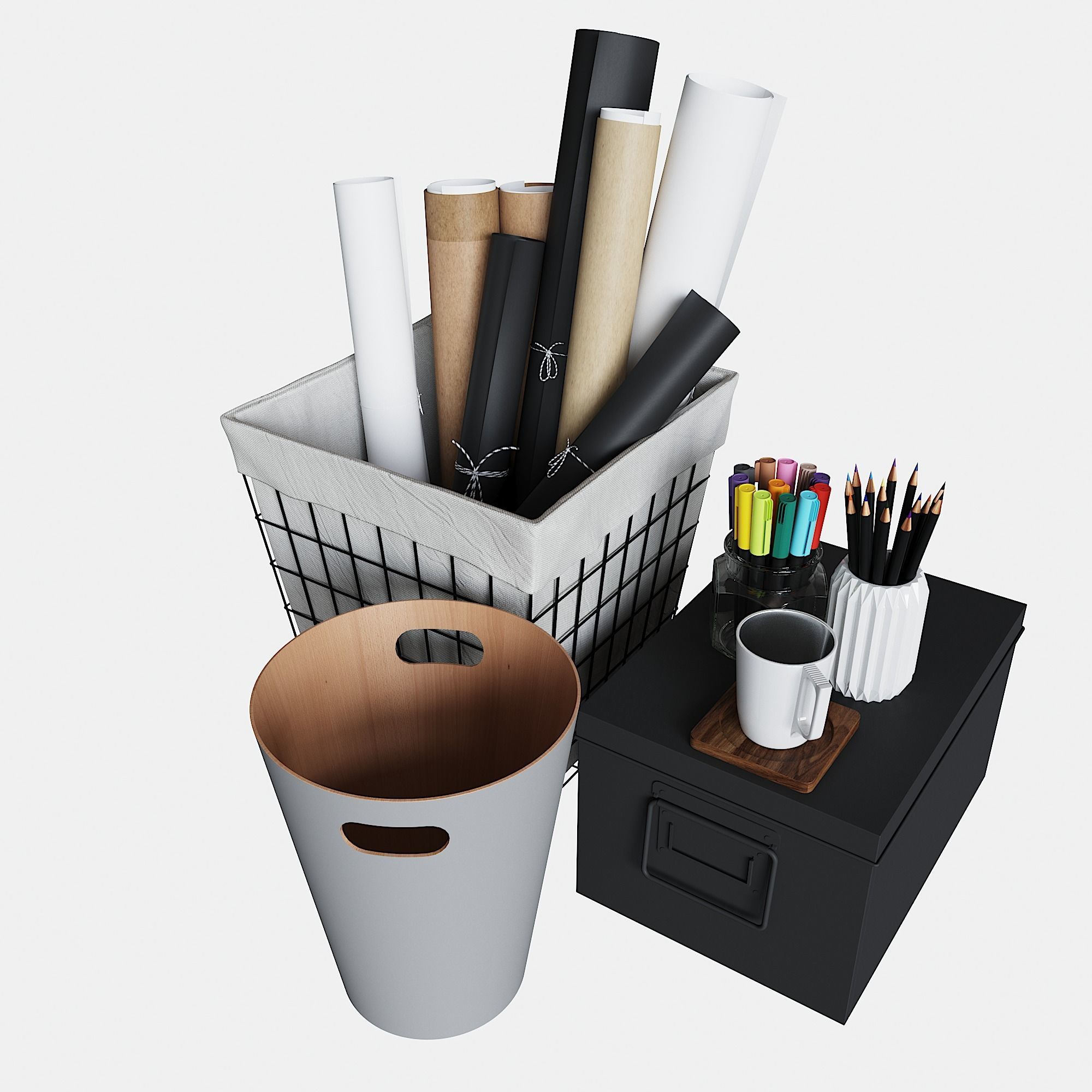 Workplace set with decor  Sk 1 3D model_23