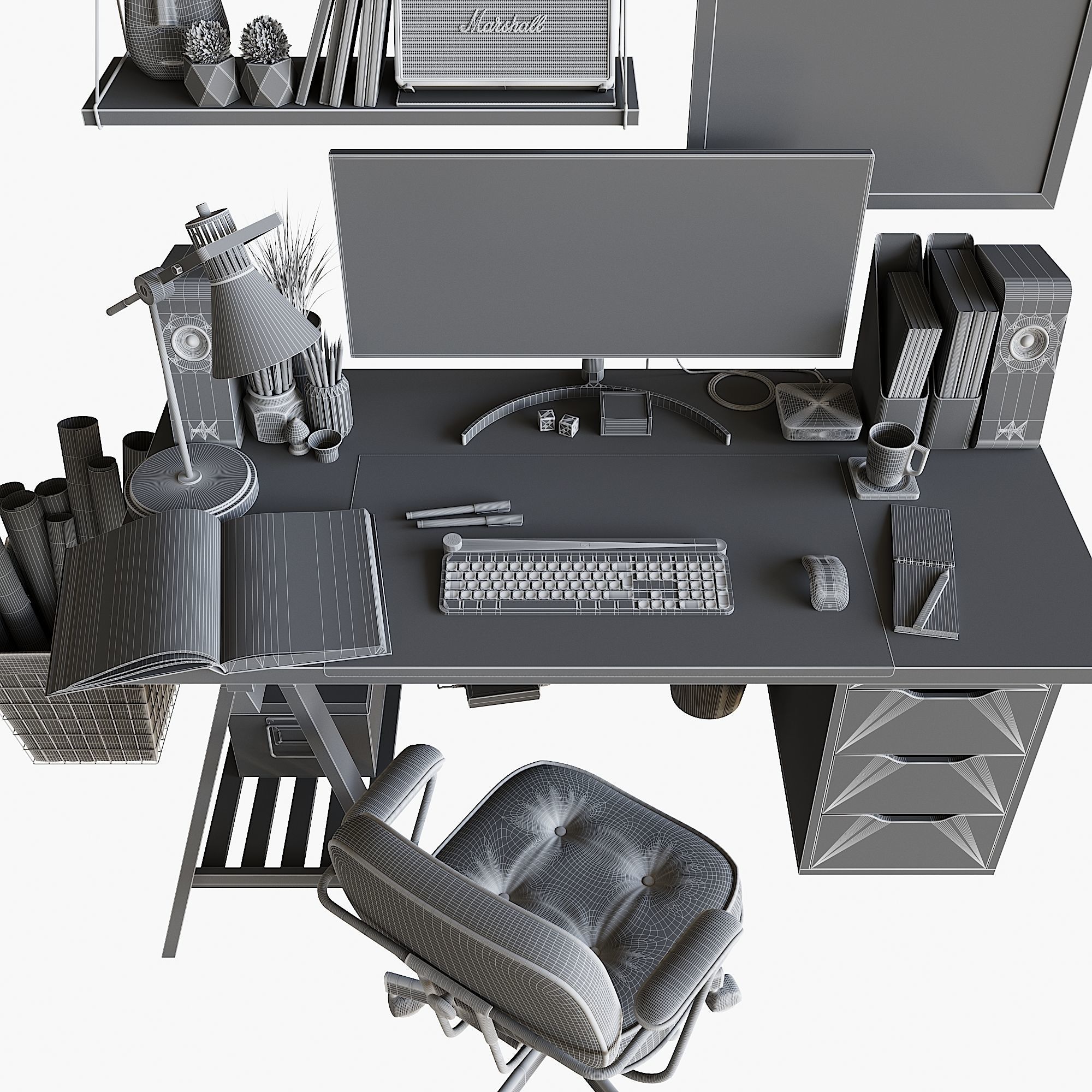 Workplace set with decor  Sk 1 3D model_34