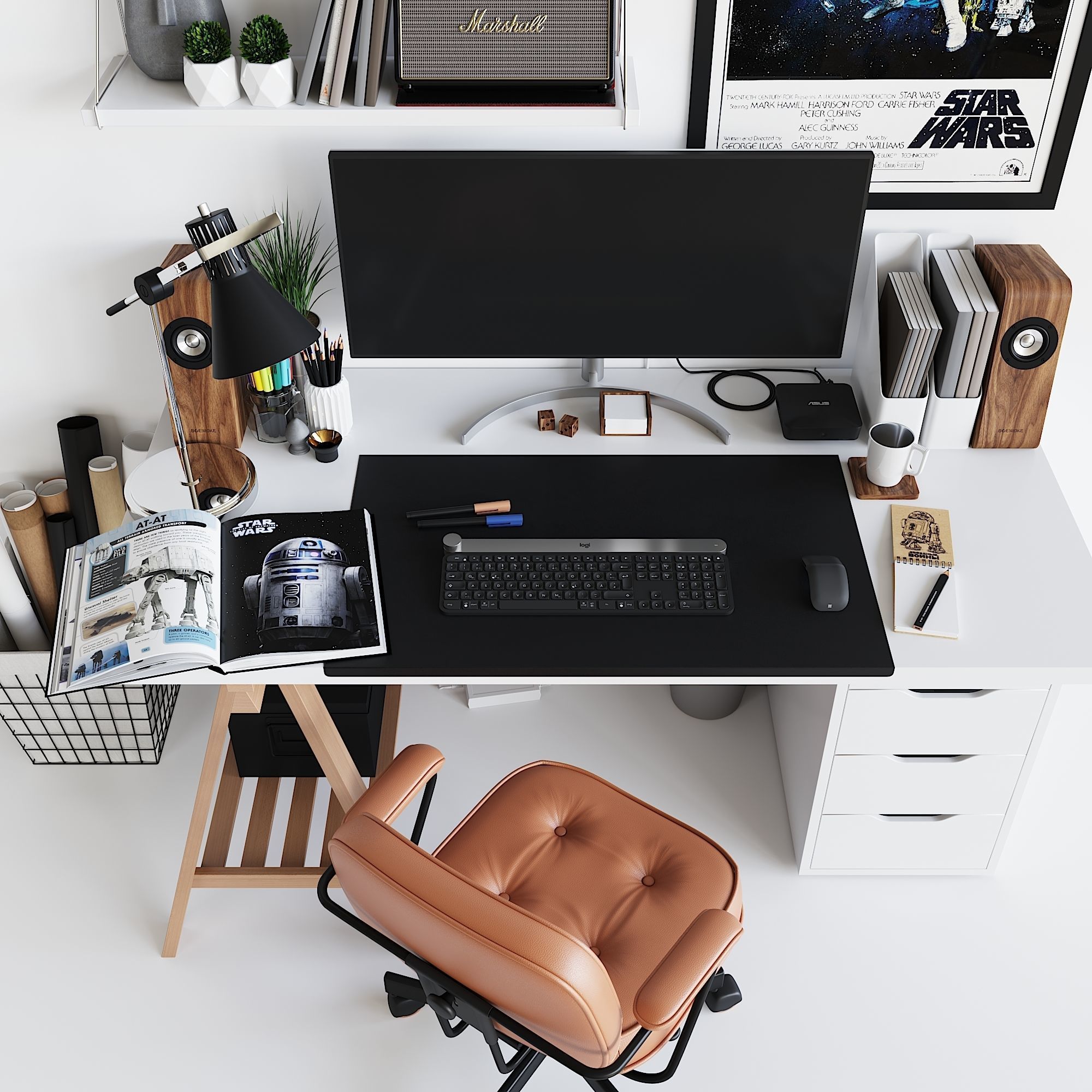 Workplace set with decor  Sk 1 3D model_3