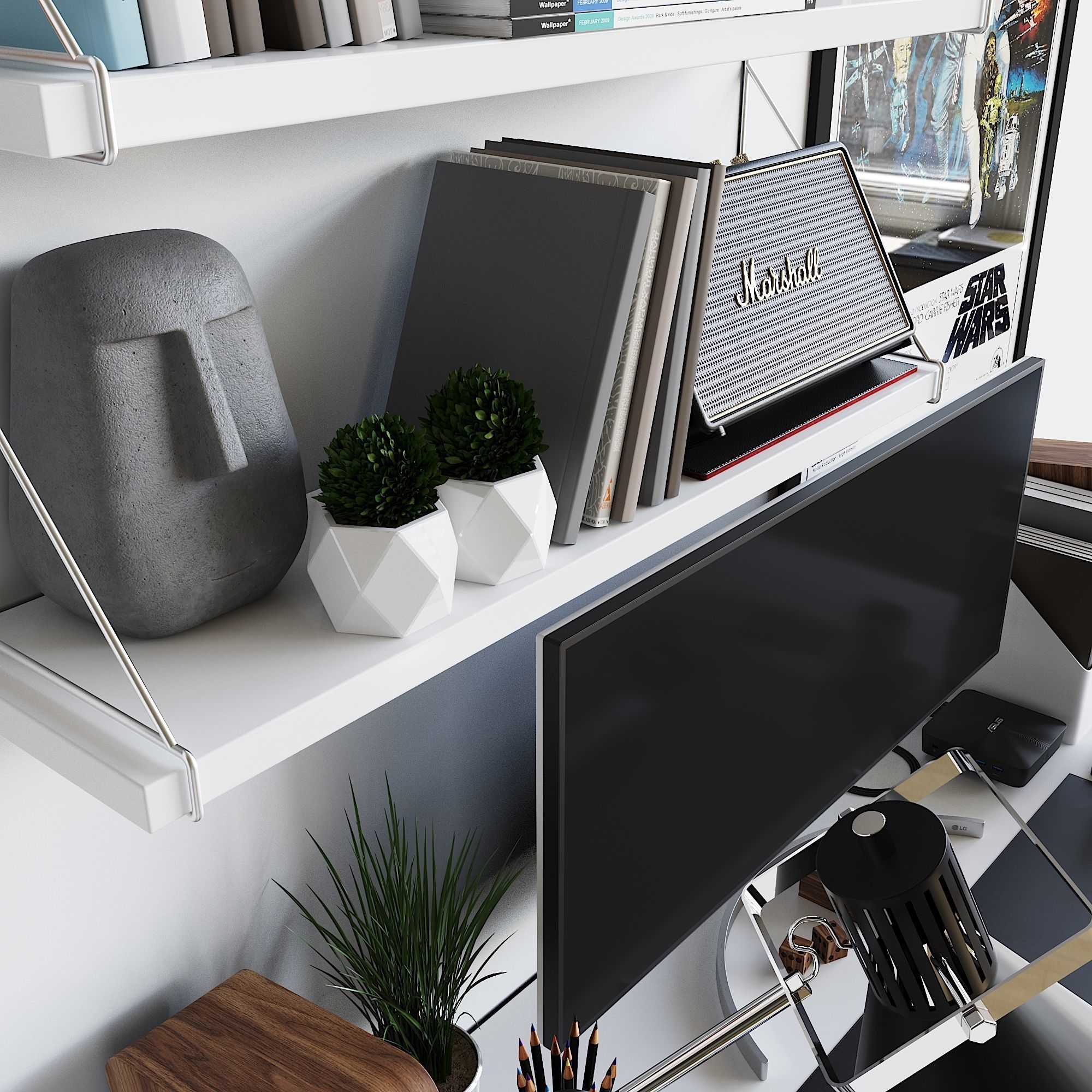 Workplace set with decor  Sk 1 3D model_5