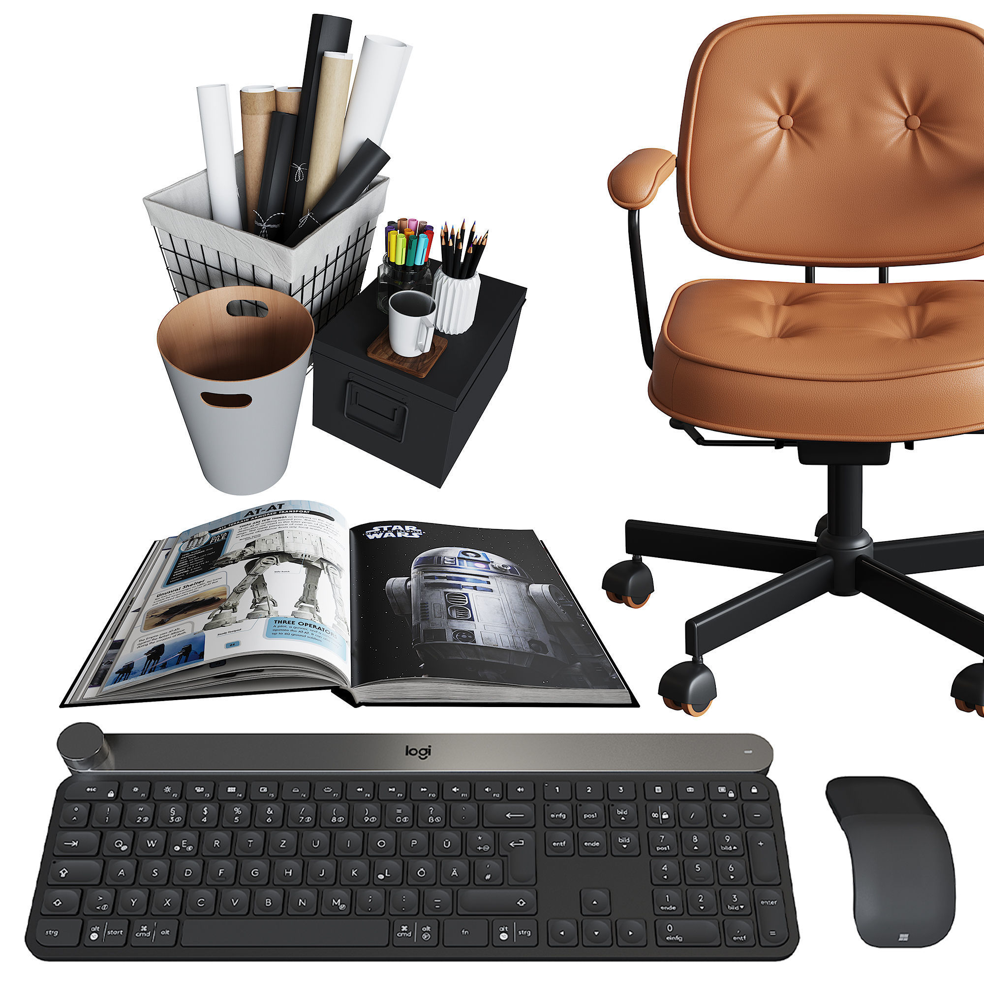 Workplace set with decor  Sk 1 3D model_10