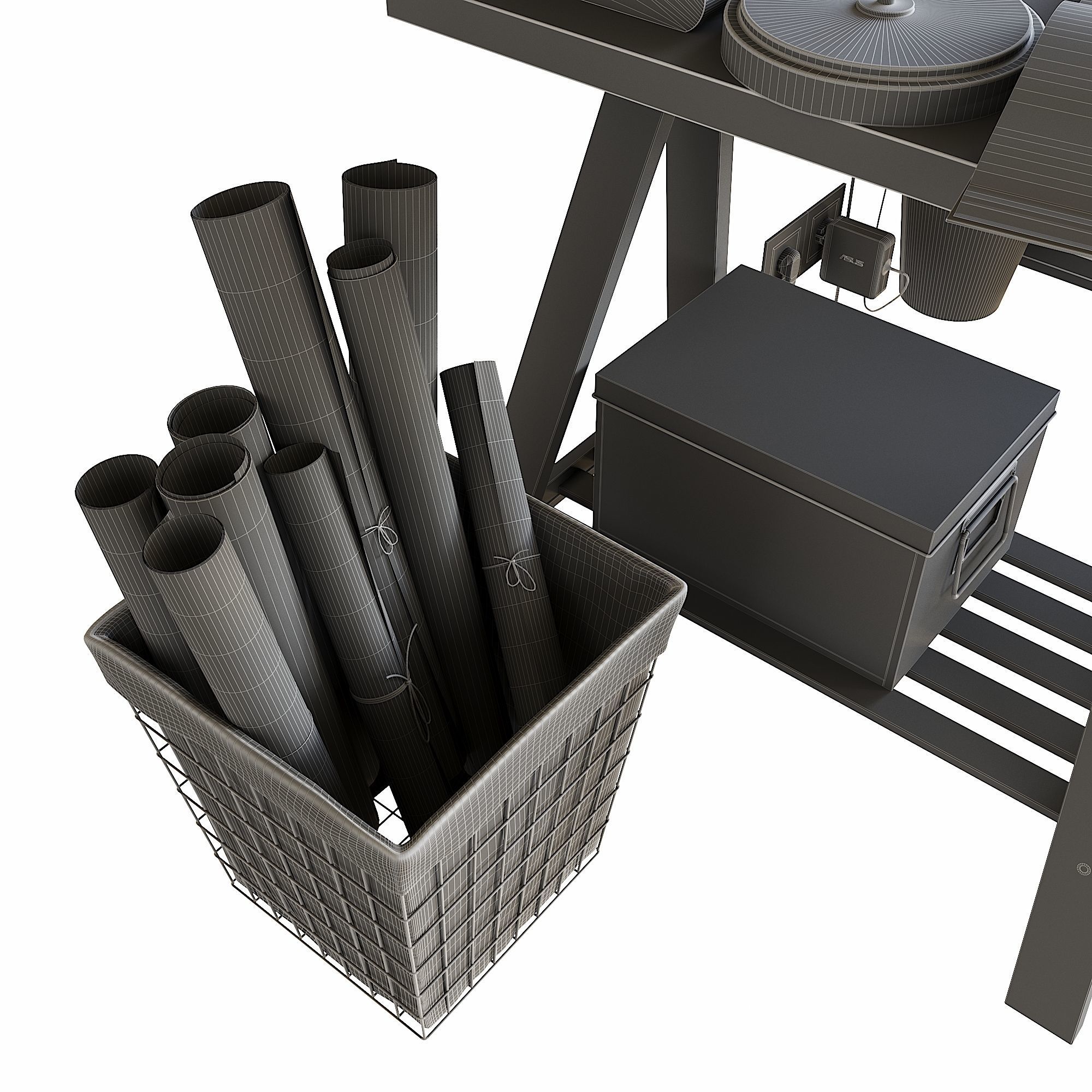 Workplace set with decor  Sk 1 3D model_33