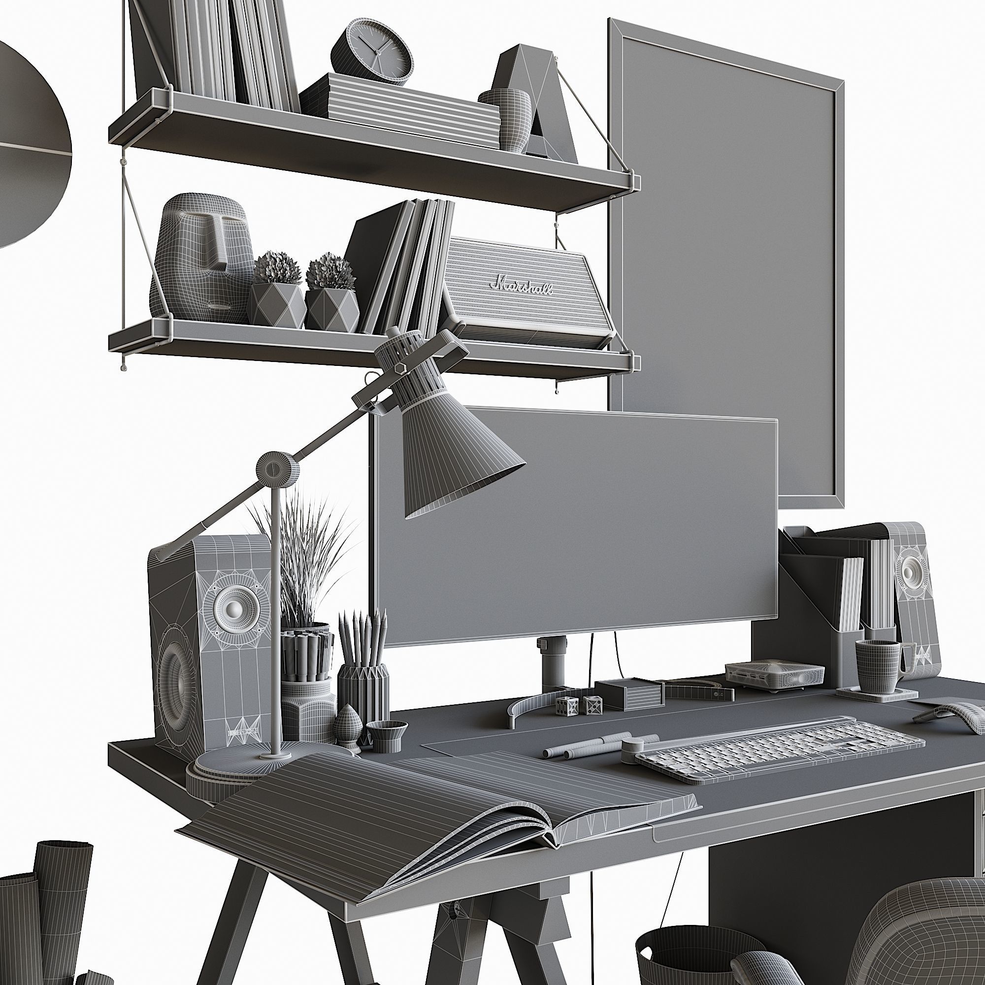 Workplace set with decor  Sk 1 3D model_30