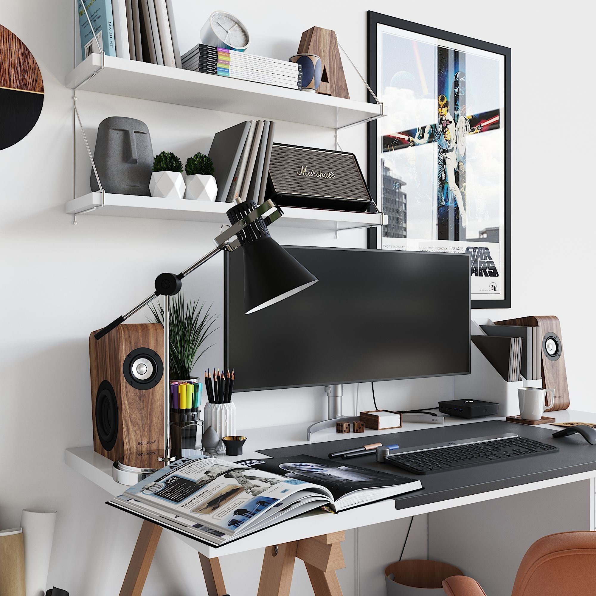 Workplace set with decor  Sk 1 3D model_4