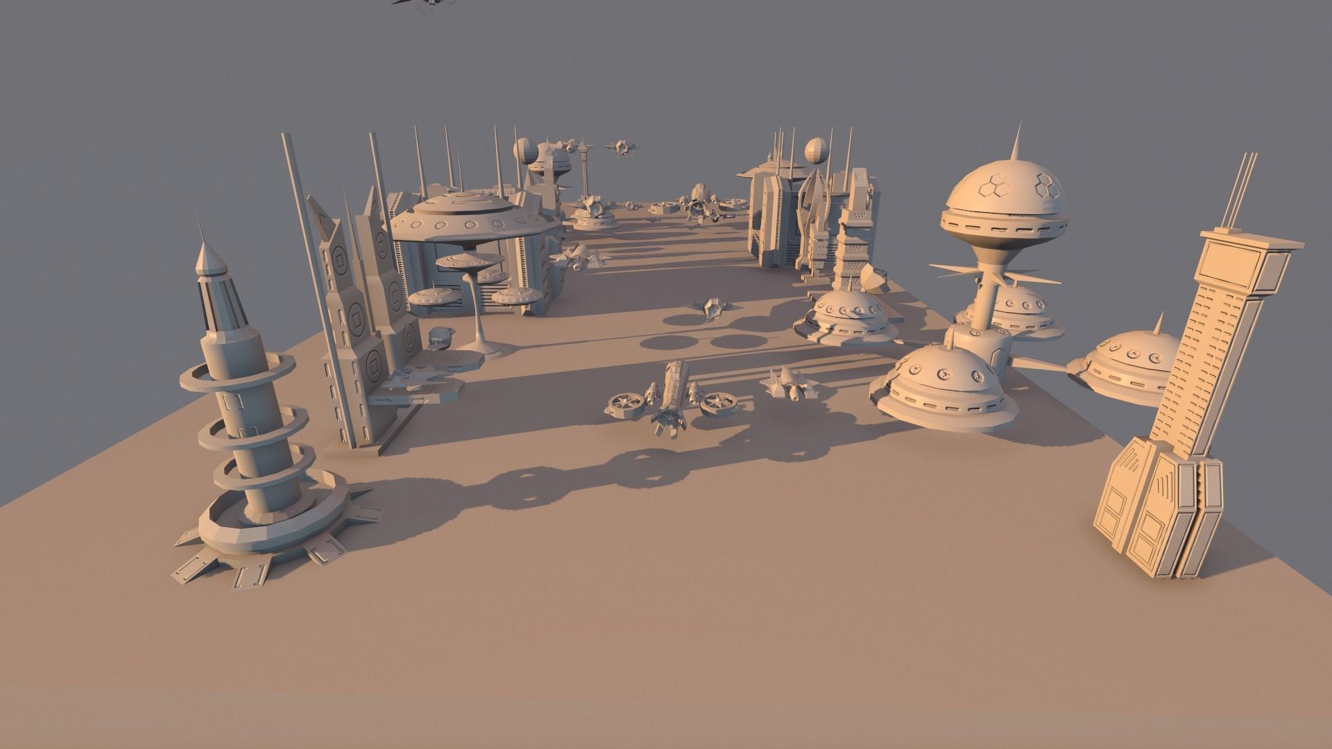 SCI FI FUTURISTIC CITY Package Low-Poly Low-poly 3D model_13