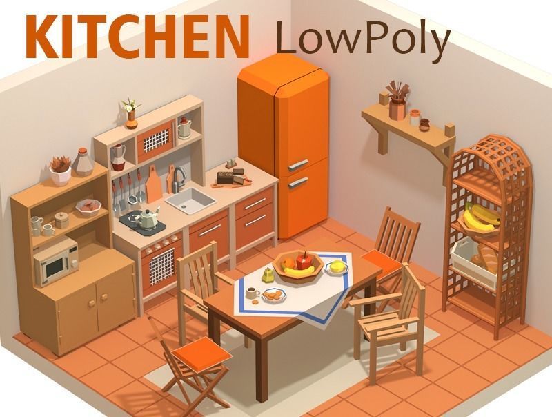 Low Poly Kitchen Retro Style Low-poly 3D model