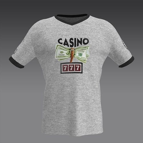 Gray T-Shirt with Casino Money Print 3D model