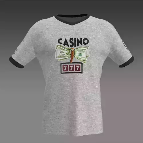 Gray T-Shirt with Casino Money Print 3D model