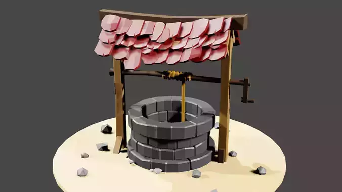 Low poly well water with roof