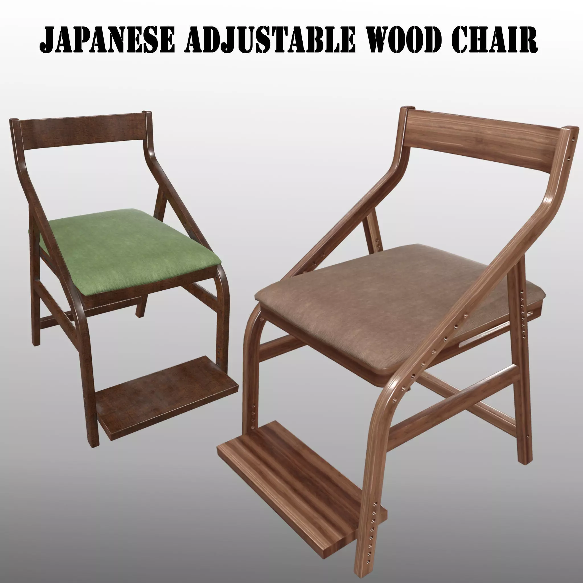 Japanese Adjustable Wood Chair PBR Low-poly 3D model