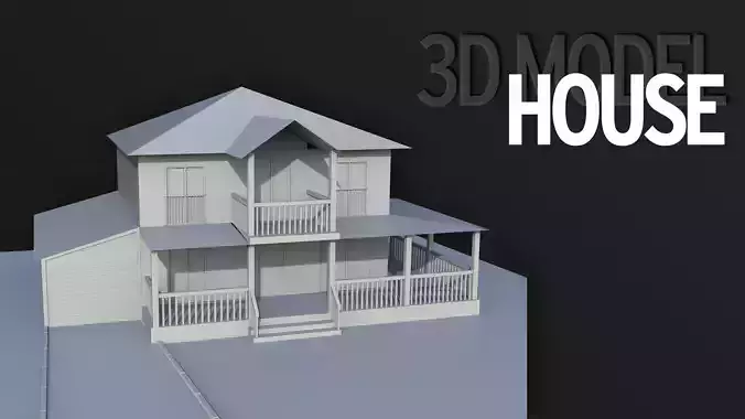 House Low-poly 3D model with porch