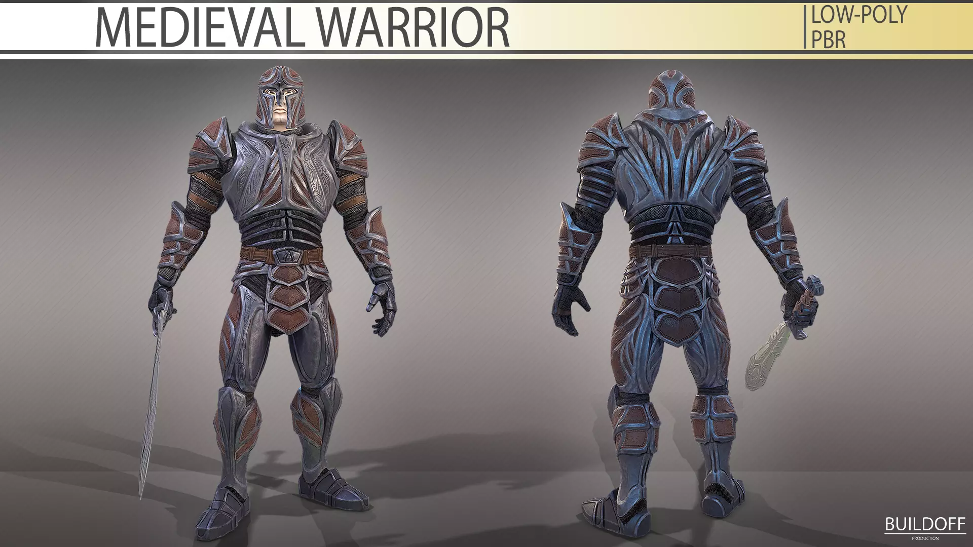 Medieval warrior Low-poly 3D model_0
