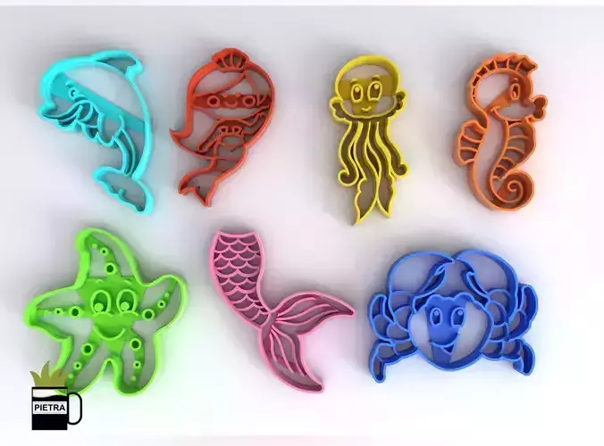 Molde cortante de galletas fondant sirenita y amigos impresion  3D model