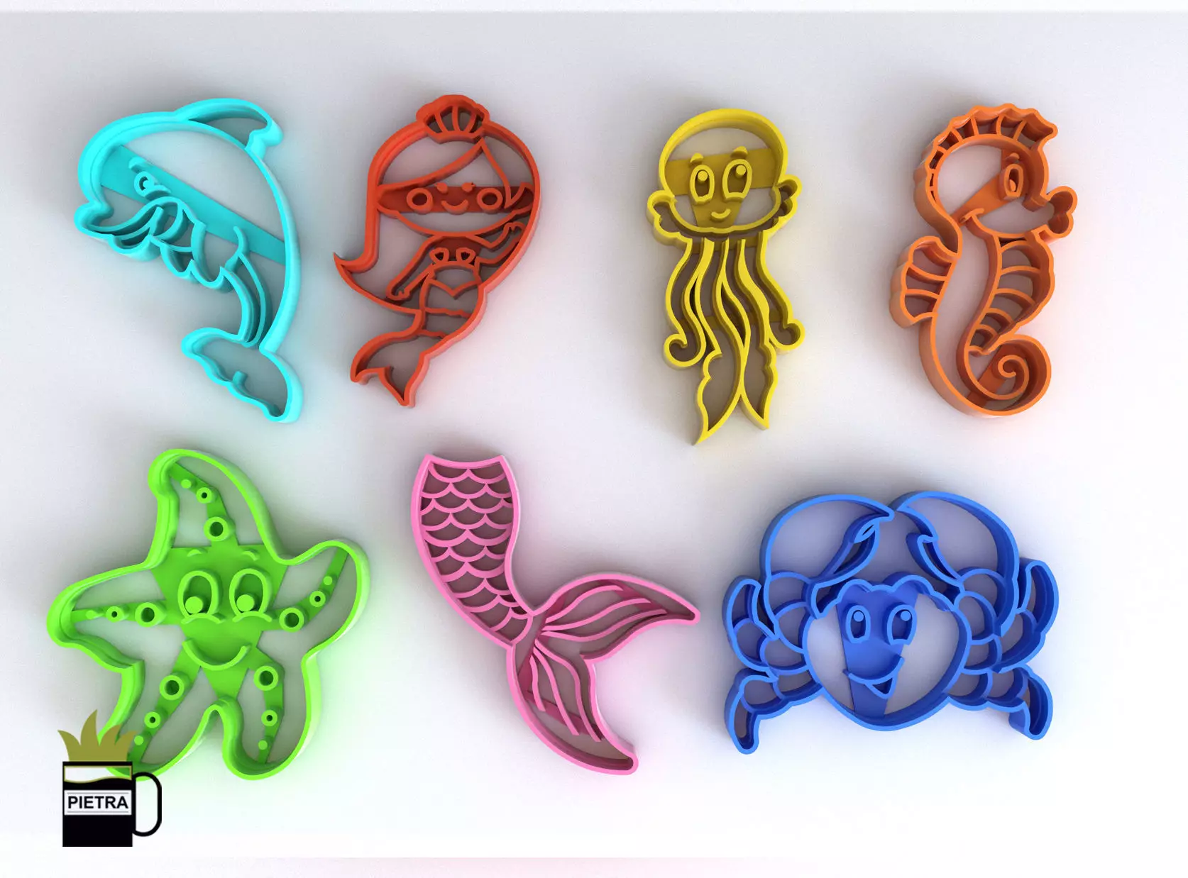 Molde cortante de galletas fondant sirenita y amigos impresion  3D model_0