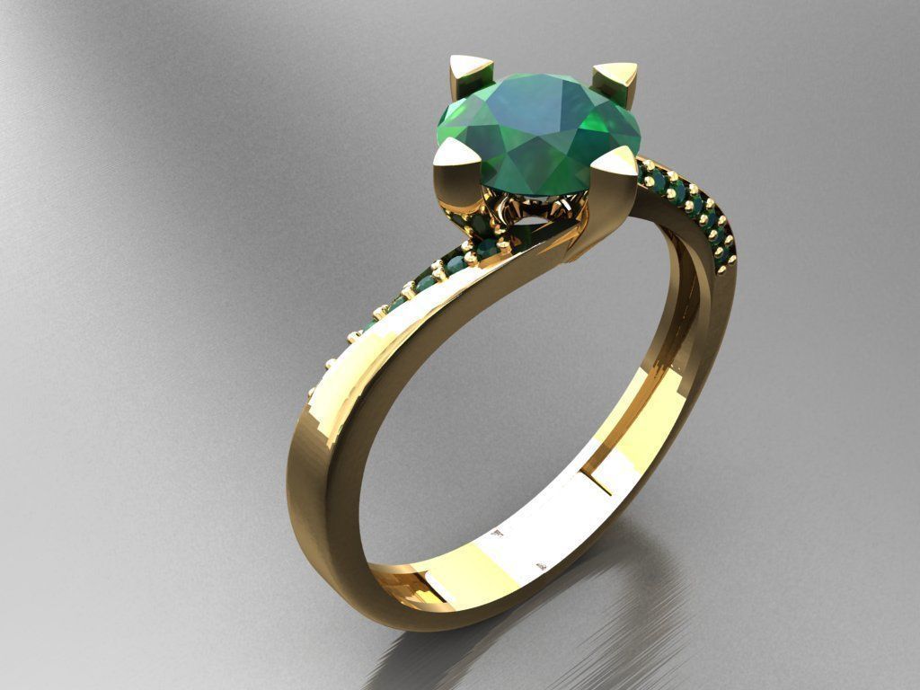T007- Diamond solitarie ring 3D print model_1